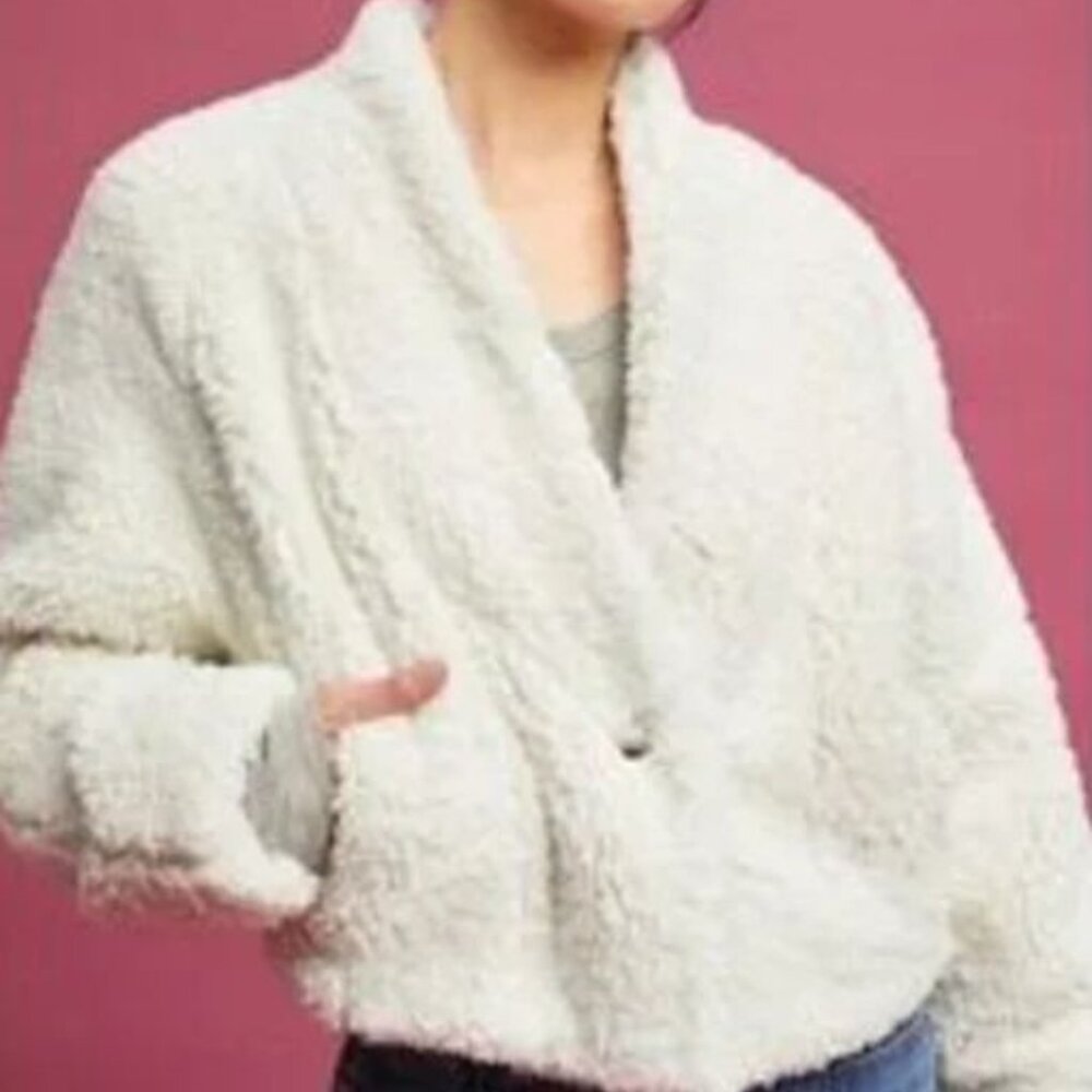 Anthropologie Hei Hei white teddy coat warm and cozy size XL
